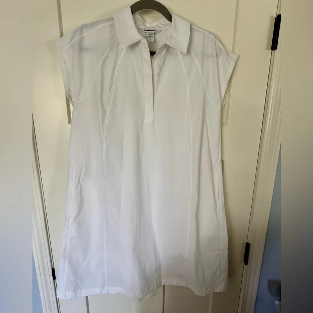 ATHLETA Performance Poplin Dress Small White #601542 Has Pockets - Picture 2 of 5